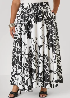Floral Print Satin Maxi Skirt