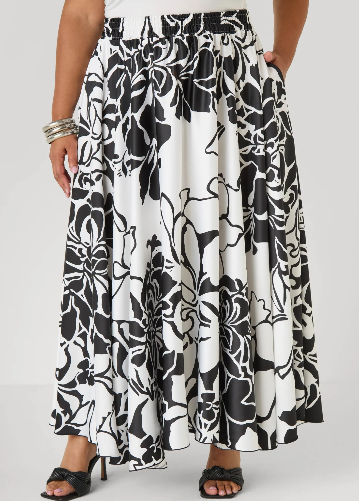 Floral Print Satin Maxi Skirt