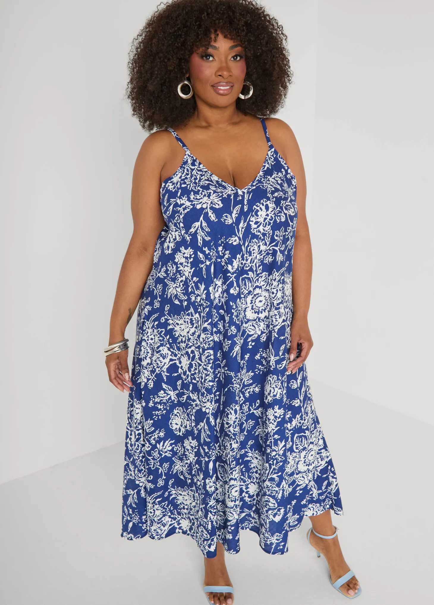 Floral V Neck Midaxi Dress
