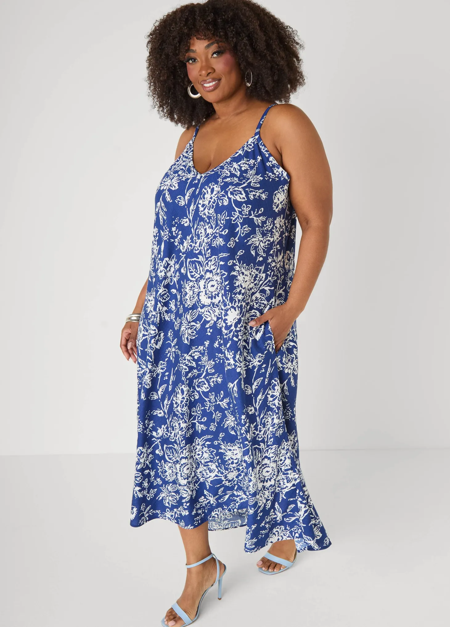 Floral V Neck Midaxi Dress