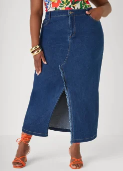 Frayed Denim Maxi Skirt