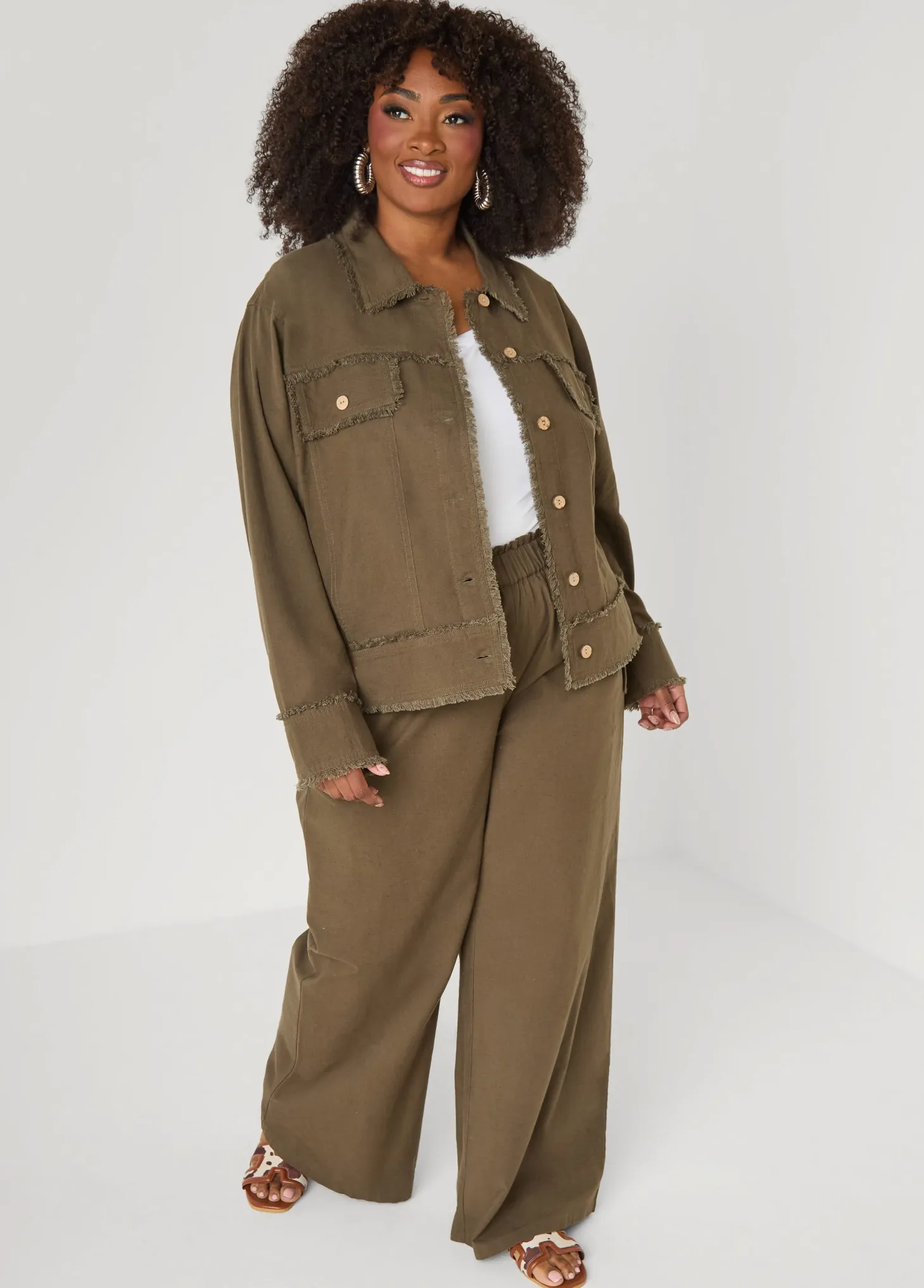Frayed Linen Blend Trucker Jacket