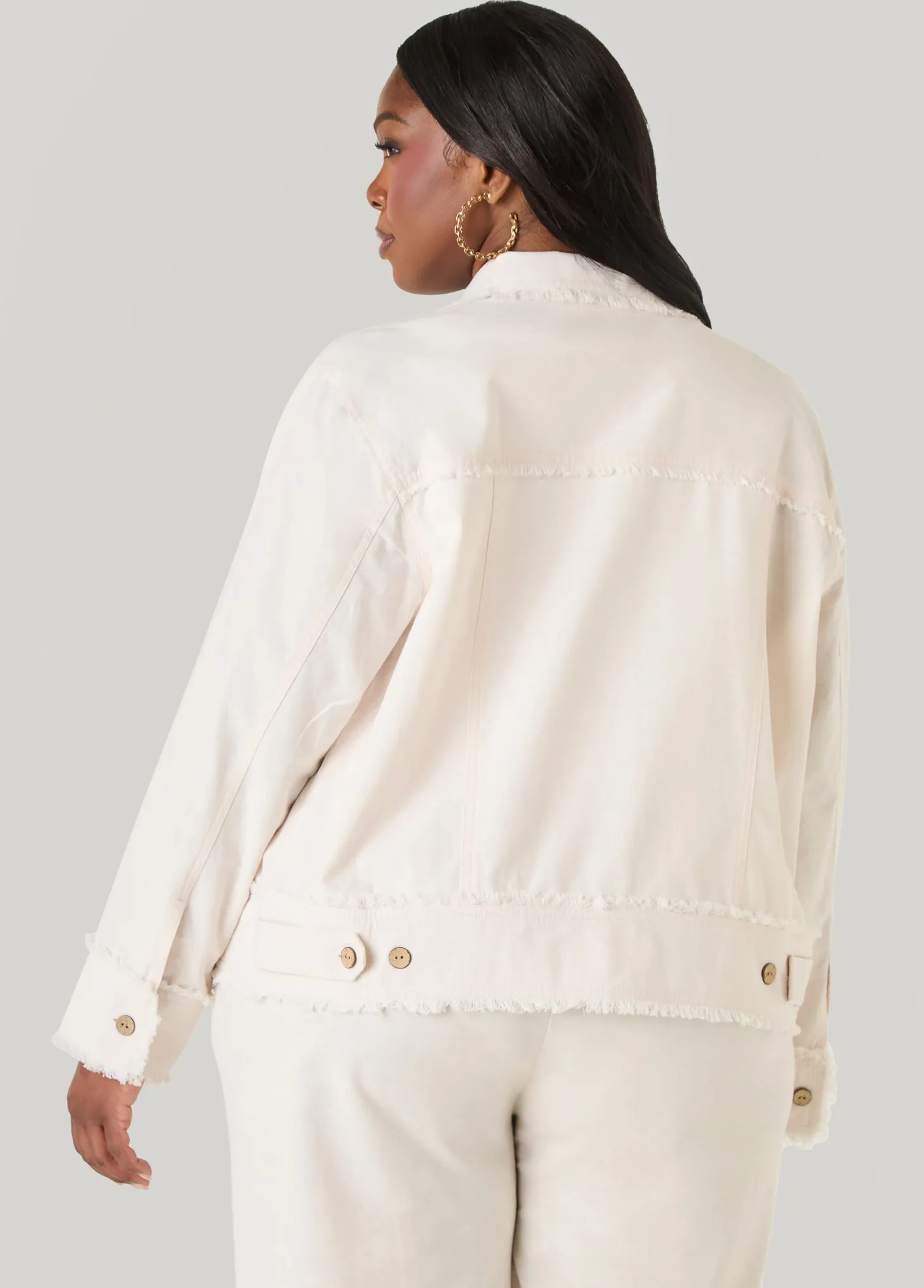Frayed Linen Blend Trucker Jacket
