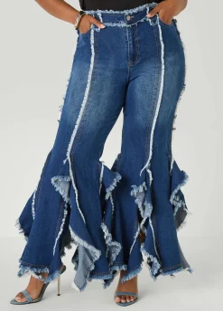 Frayed Ruffle Flared Jeans