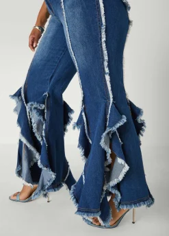 Frayed Ruffle Flared Jeans