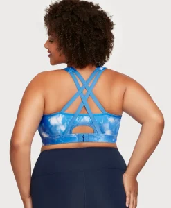 Front-Closure Zip Up Sports Bra Blue