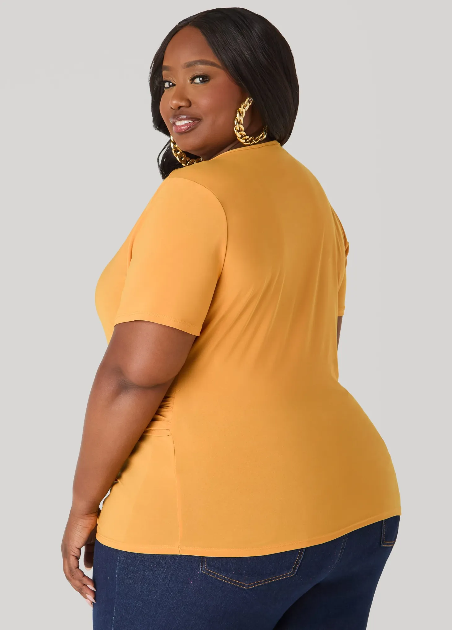 Gathered Embellished V Neck Top