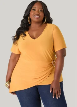Gathered Embellished V Neck Top