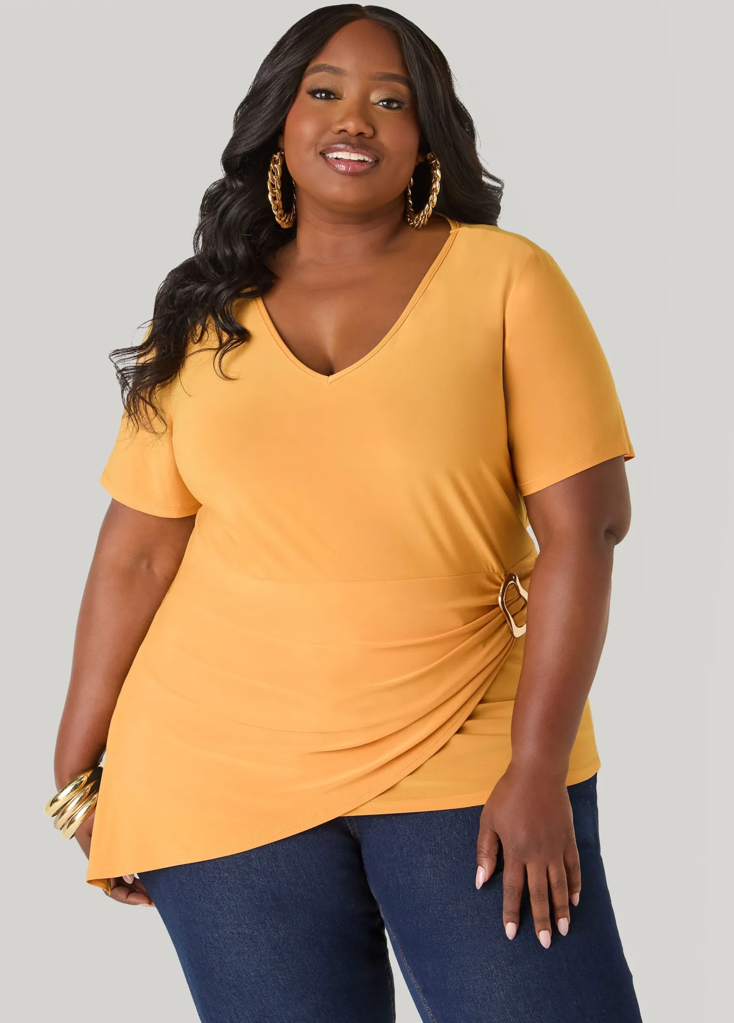 Gathered Embellished V Neck Top