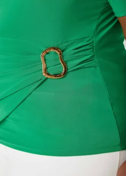 Gathered Embellished V Neck Top