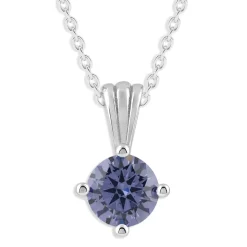 Gemstone Necklace in Sterling Silver, Round Pendant Size 6.5 * 6.5mm, 15