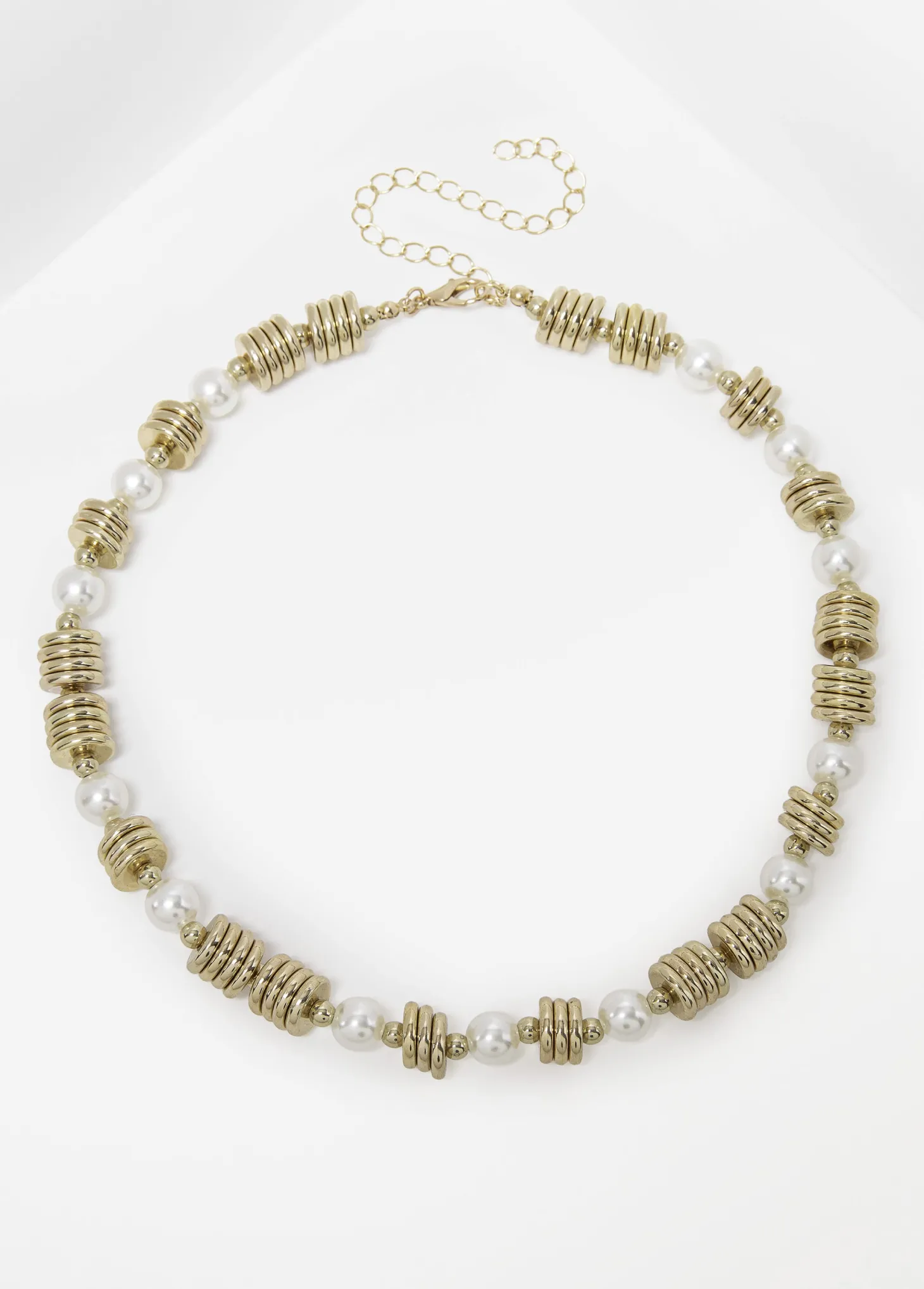 Gold Stone And Faux Pearl Necklace