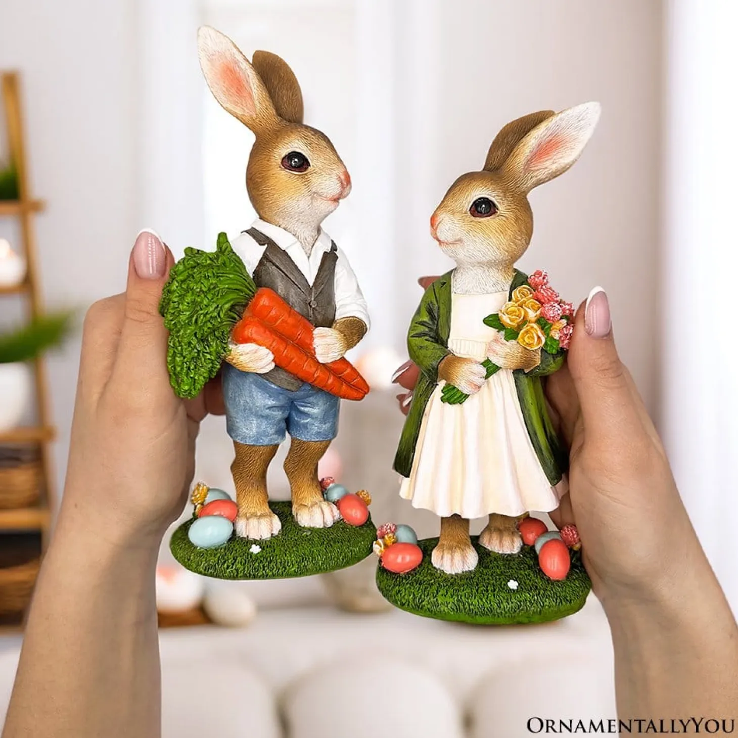 Harvest and Bloom Country Bunny Figurine Set