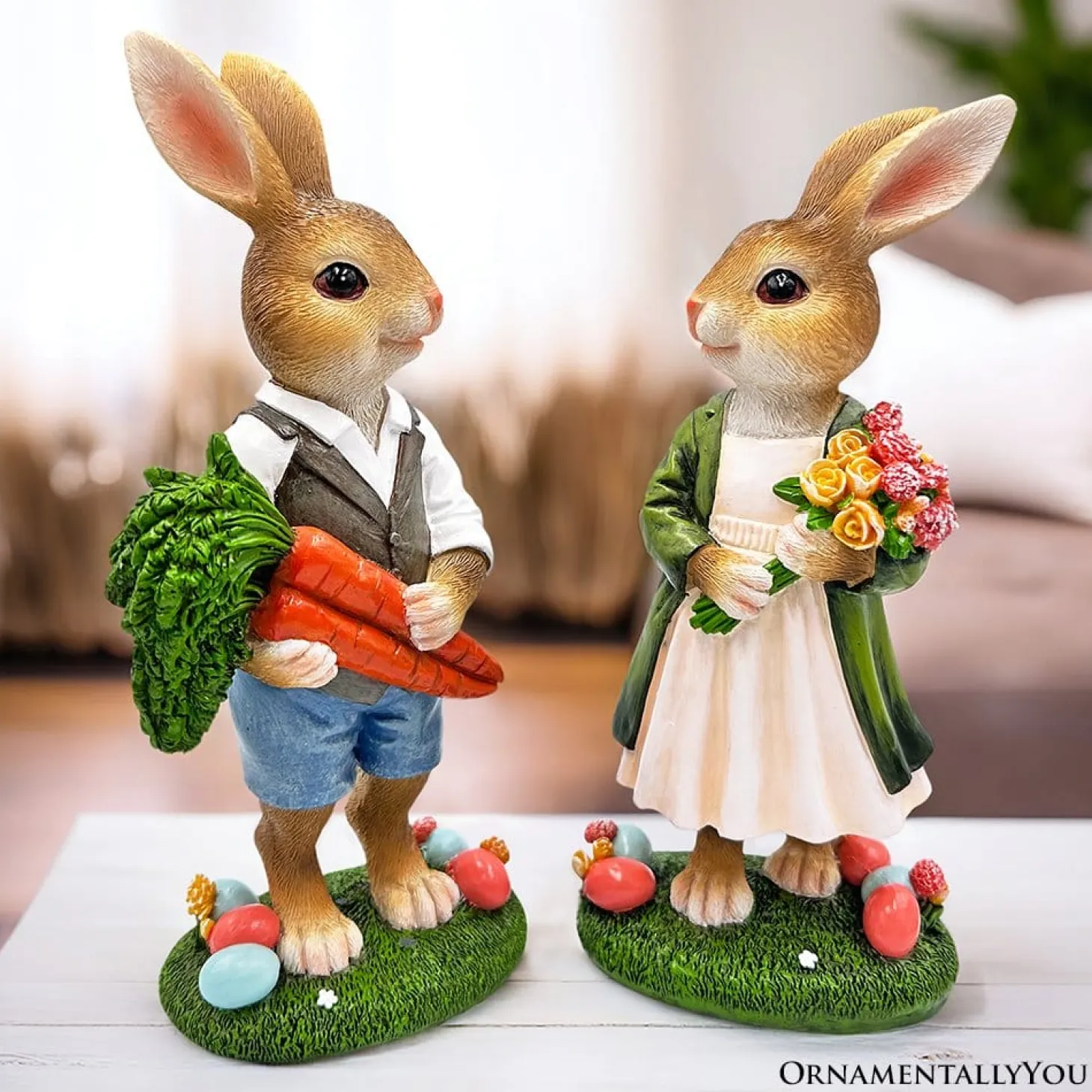 Harvest and Bloom Country Bunny Figurine Set