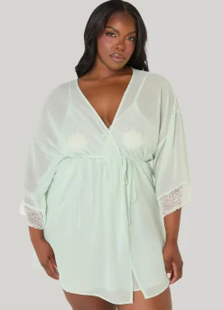 Lace Paneled Babydoll And Robe Set