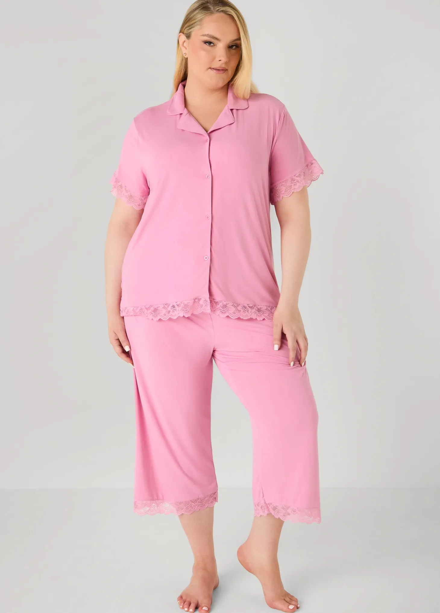Lace Trimmed Jersey Pajama Set