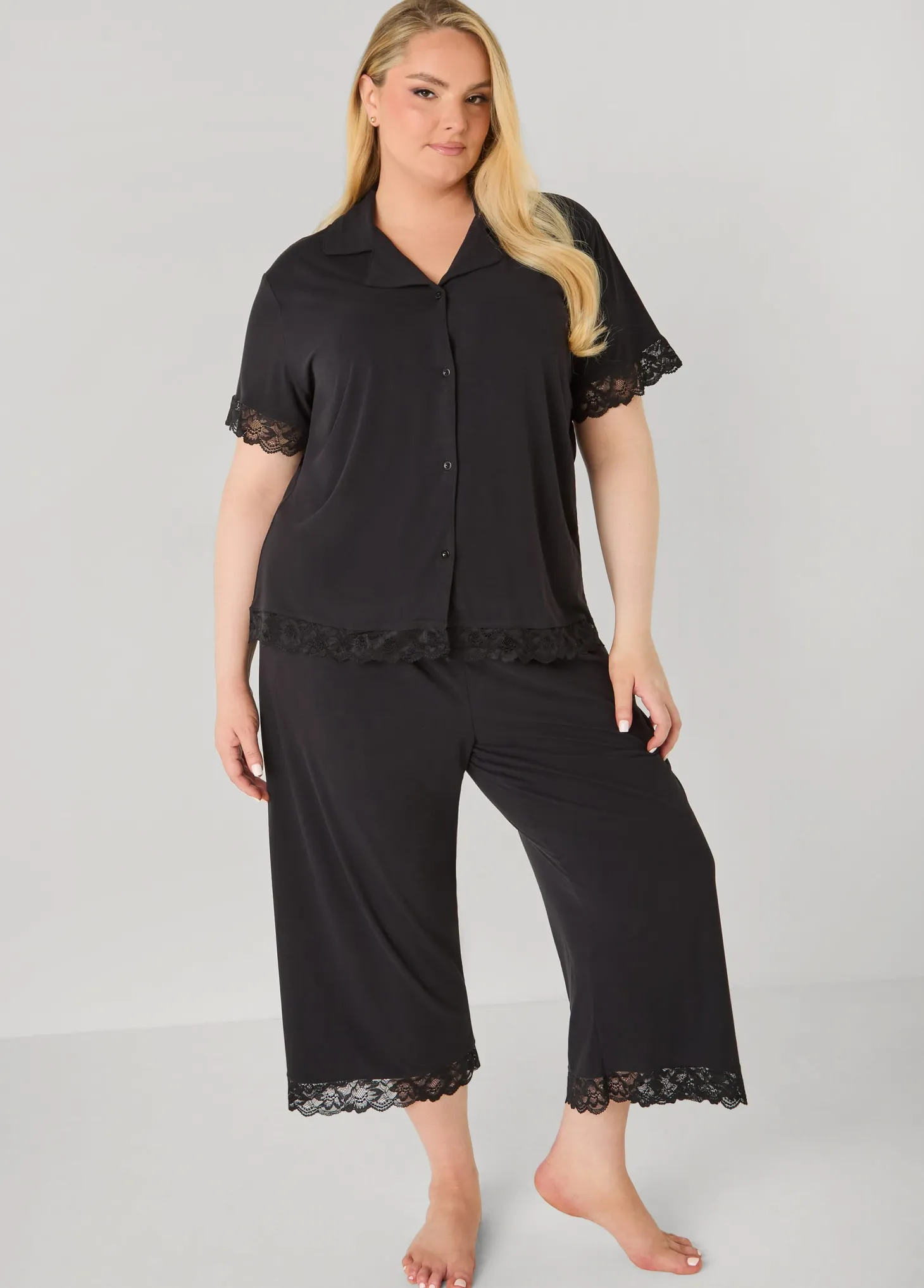 Lace Trimmed Jersey Pajama Set