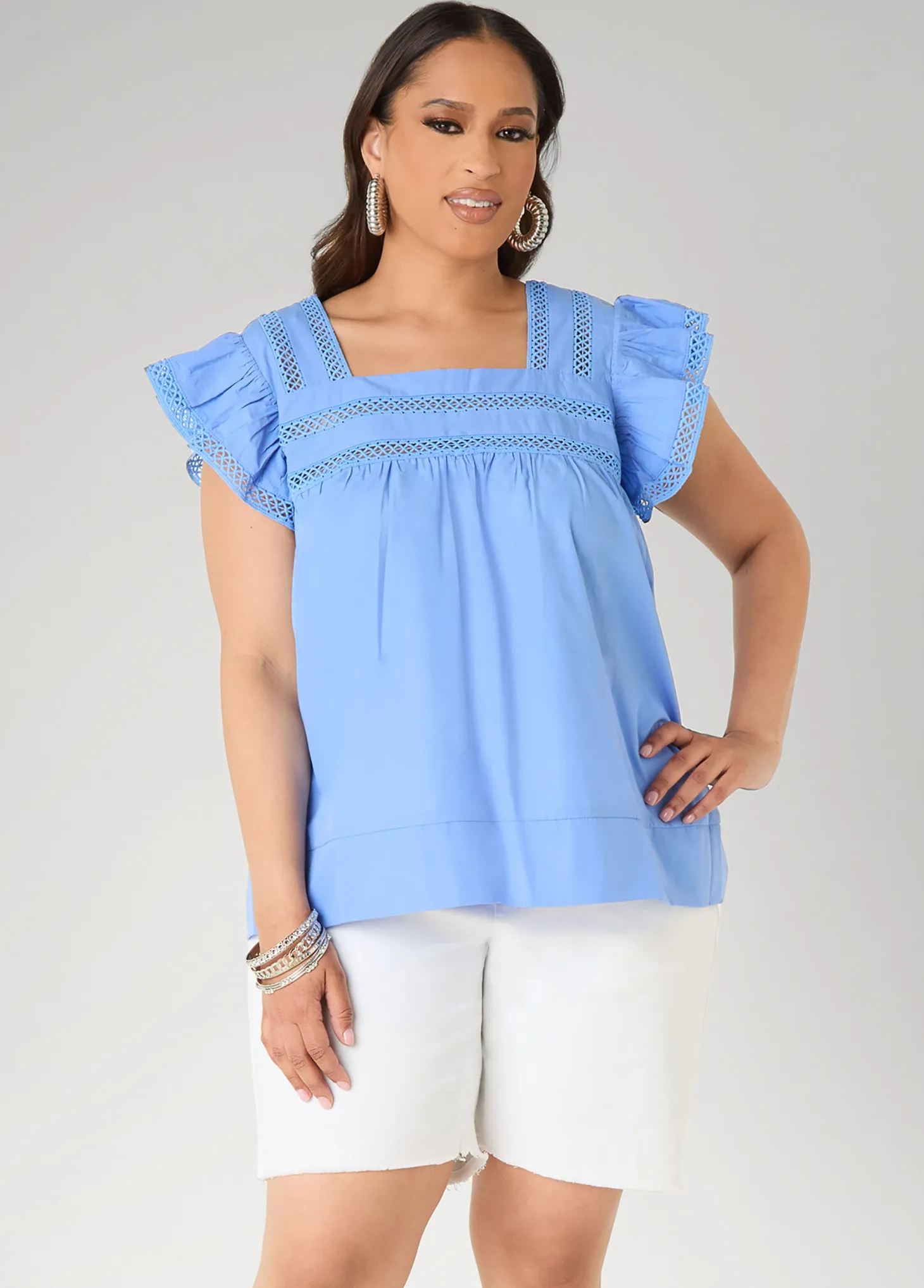 Lattice Trimmed Poplin Shirt