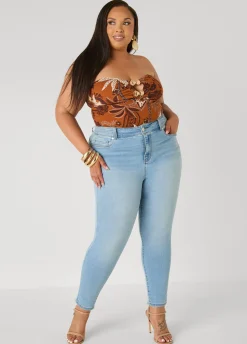 Leaf Print Cutout Tube Top