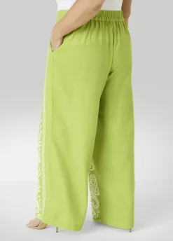 Leaf Print Linen Blend Pants