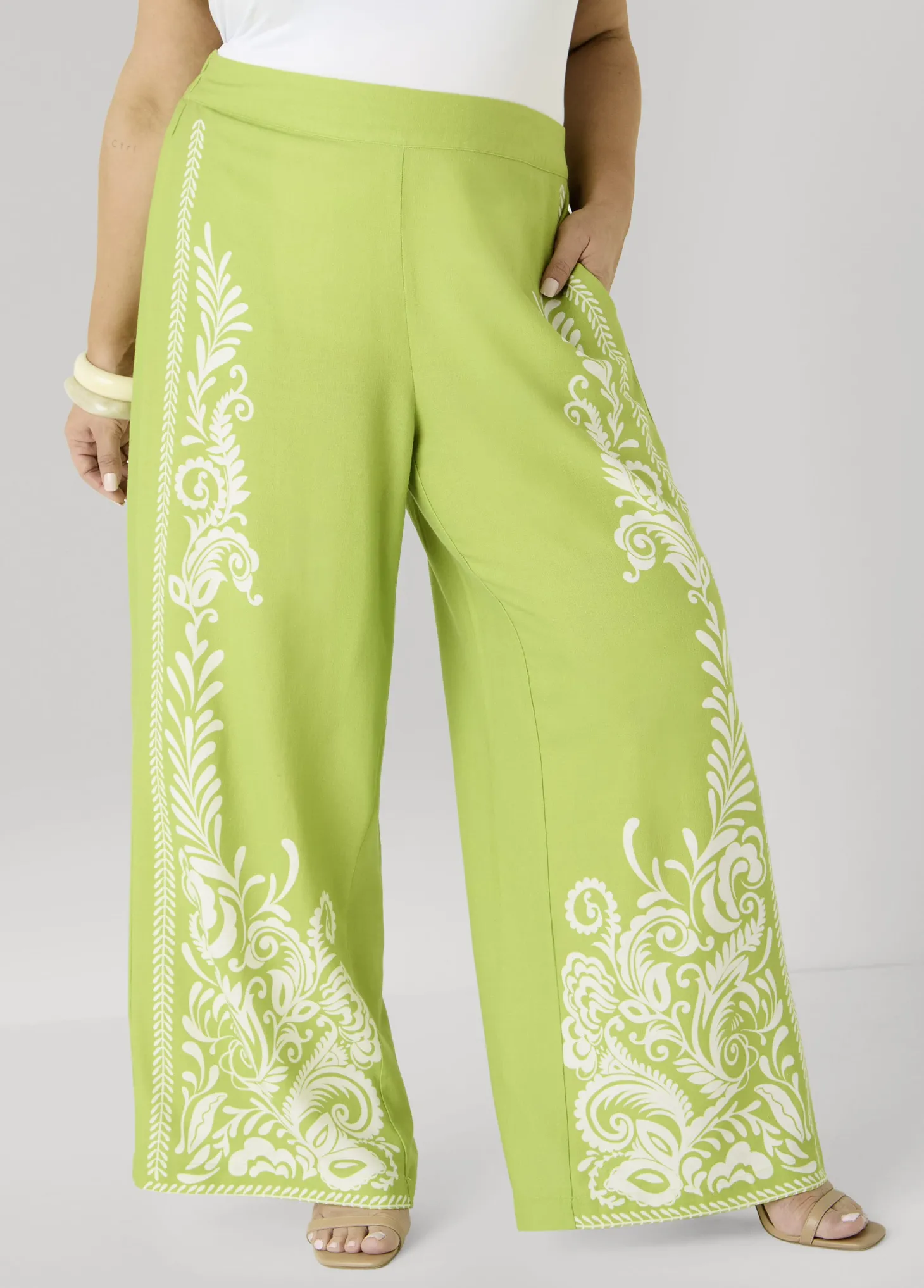 Leaf Print Linen Blend Pants
