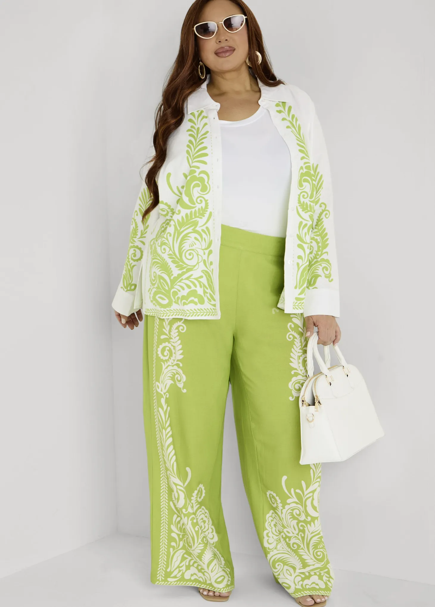Leaf Print Linen Blend Pants