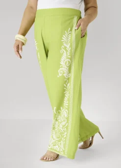 Leaf Print Linen Blend Pants