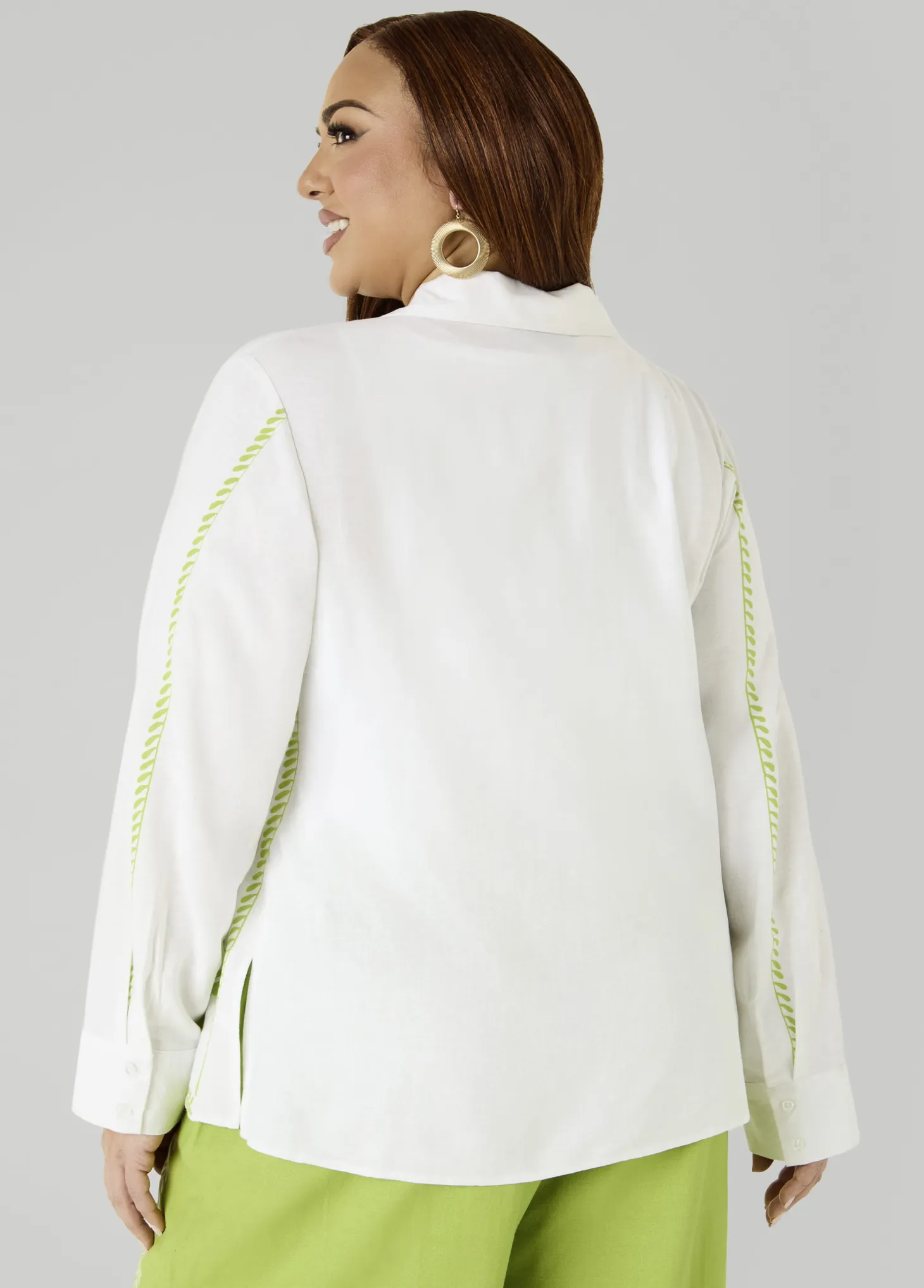 Leaf Print Linen Blend Shirt