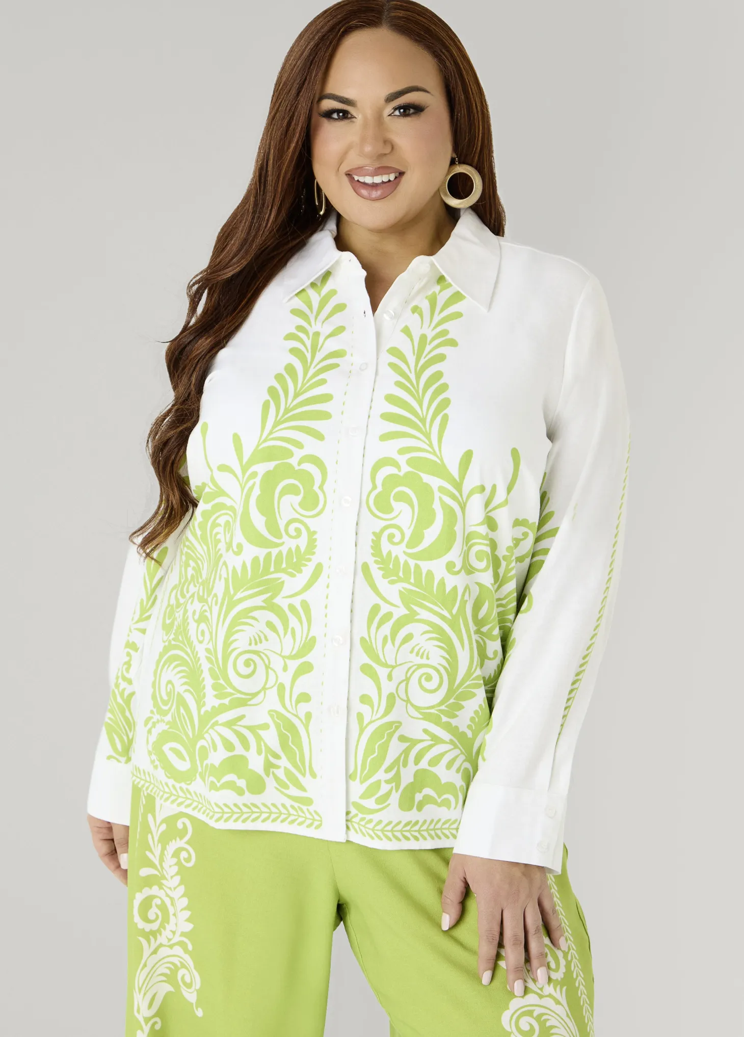 Leaf Print Linen Blend Shirt