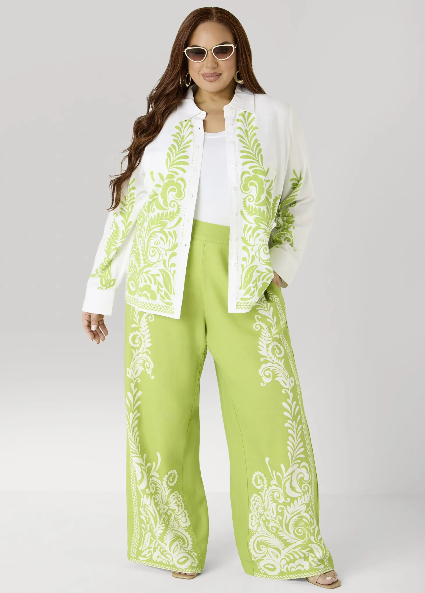 Leaf Print Linen Blend Shirt