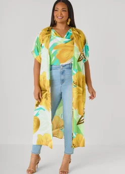 Leaf Print Open Front Duster