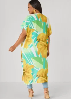 Leaf Print Open Front Duster