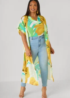 Leaf Print Open Front Duster