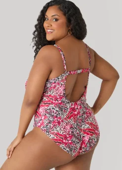 Leopard And Floral Print Swimsuit
