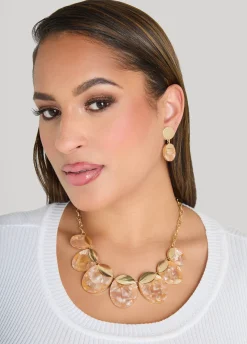 Marbled Stone Necklace And Earrings Set