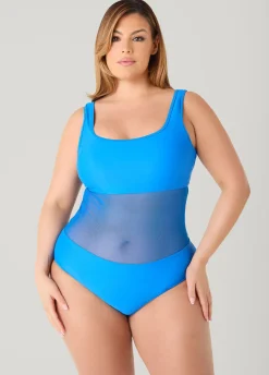 Mesh Paneled V Back Swimsuit