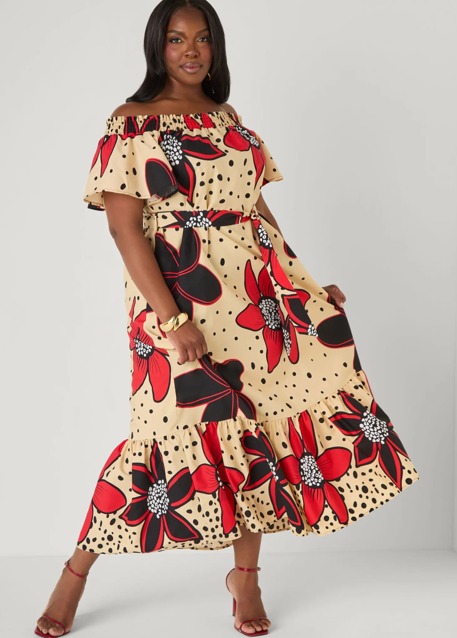 Off The Shoulder Floral Maxi Dress