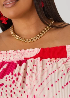 Off The Shoulder Floral Plisse Top