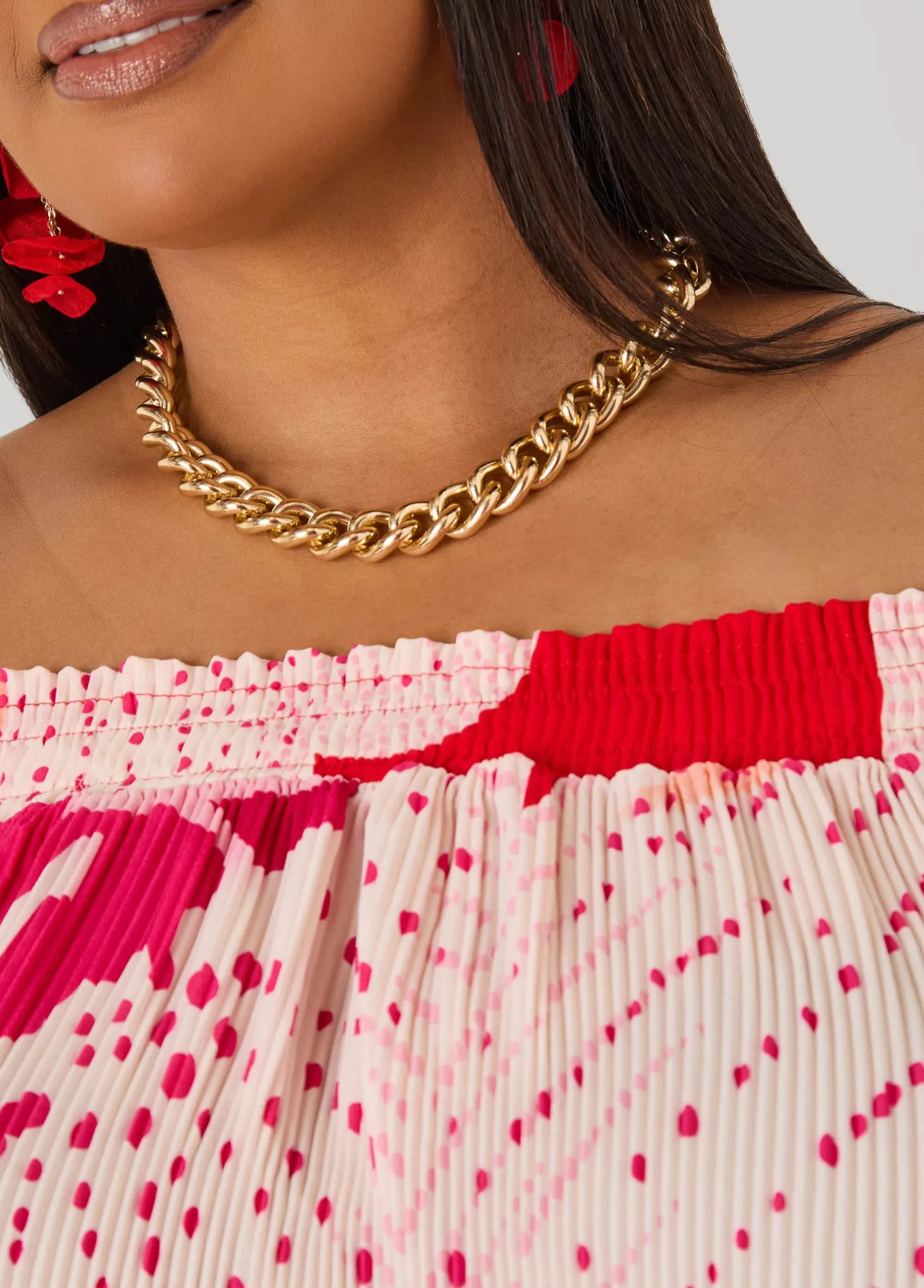 Off The Shoulder Floral Plisse Top