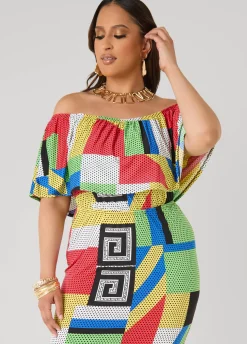 Off The Shoulder Geo Maxi Dress