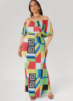 Off The Shoulder Geo Maxi Dress