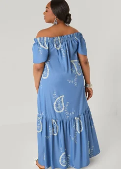 Off The Shoulder Paisley Dress