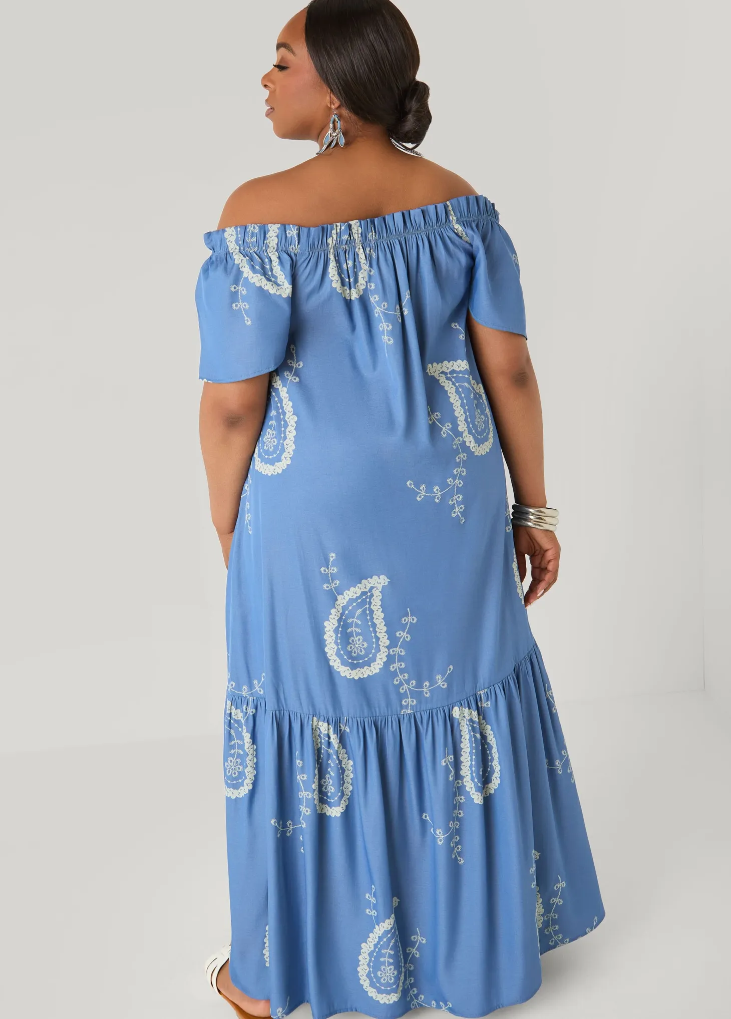 Off The Shoulder Paisley Dress