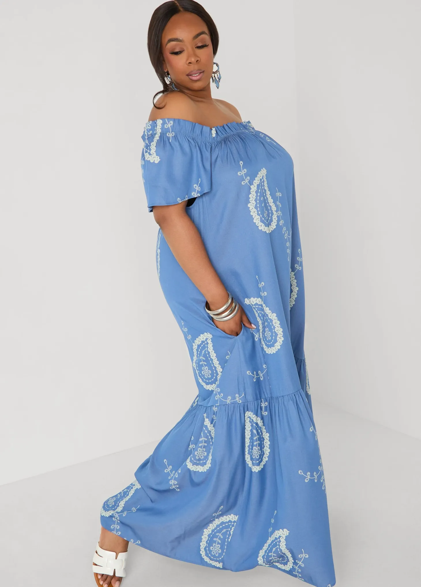 Off The Shoulder Paisley Dress