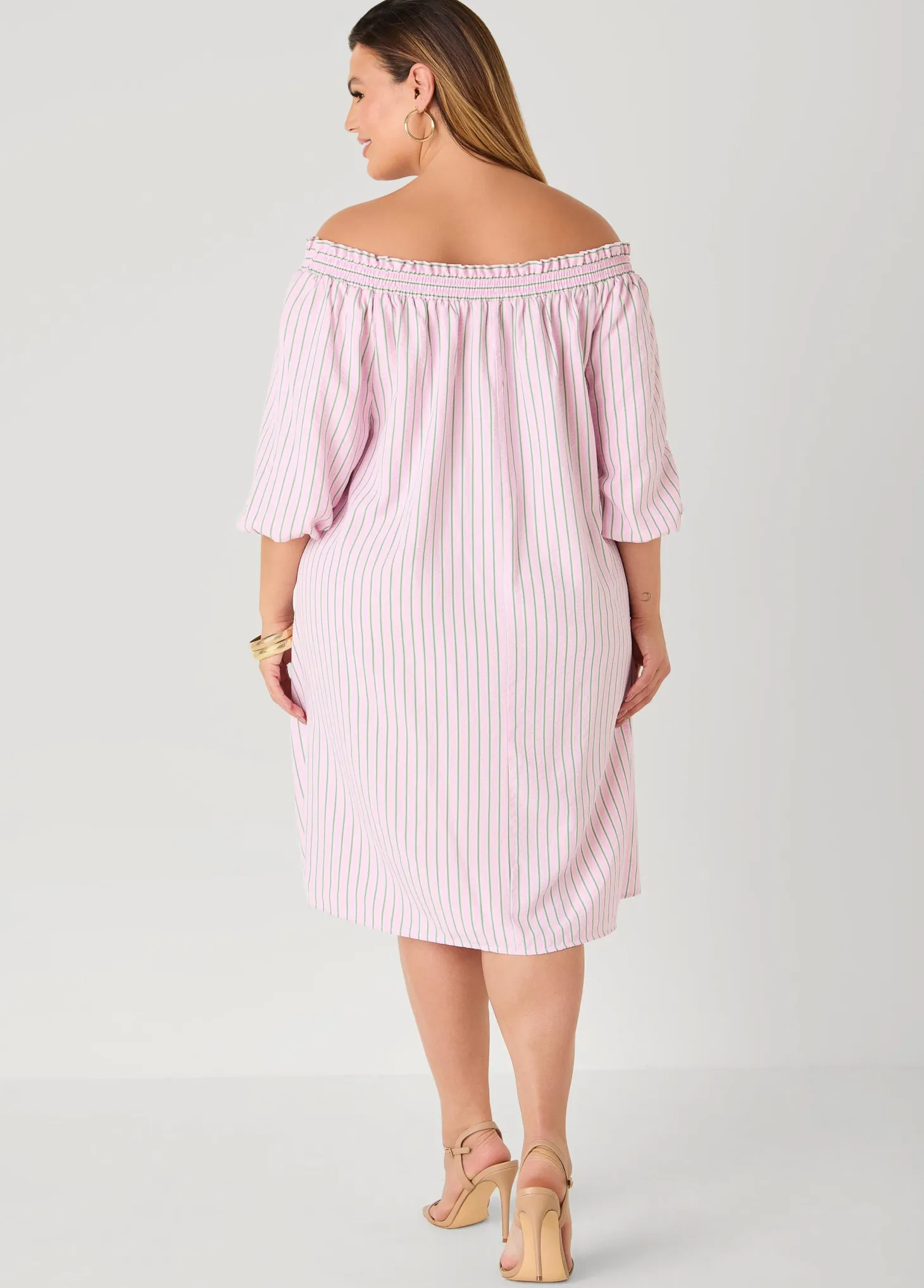 Off The Shoulder Striped Dress