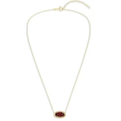 Oval Gemstone Necklace in 14K Gold Plated Sterling Silver, Oval Pendant Size 6 * 12mm, 15