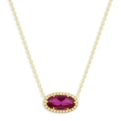 Oval Gemstone Necklace in 14K Gold Plated Sterling Silver, Oval Pendant Size 6 * 12mm, 15