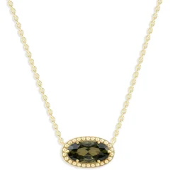 Oval Gemstone Necklace in 14K Gold Plated Sterling Silver, Oval Pendant Size 6 * 12mm, 15