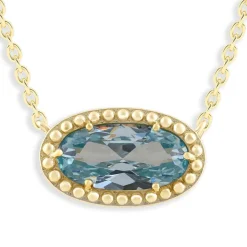 Oval Gemstone Necklace in 14K Gold Plated Sterling Silver, Oval Pendant Size 6 * 12mm, 15