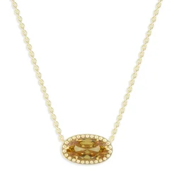 Oval Gemstone Necklace in 14K Gold Plated Sterling Silver, Oval Pendant Size 6 * 12mm, 15
